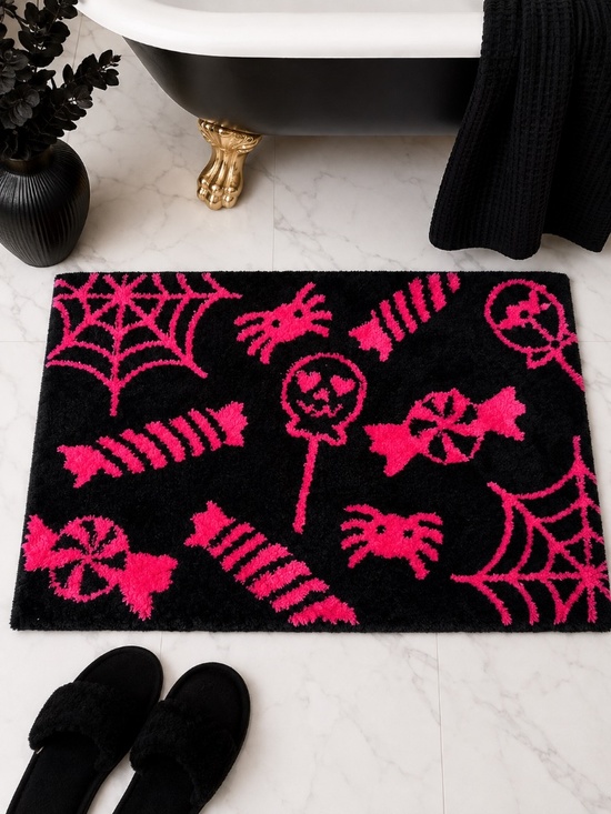 Betsey Johnson Other - Betsey Johnson Halloween Bath Rug Pink Black Spider Candy 20x32 NWT